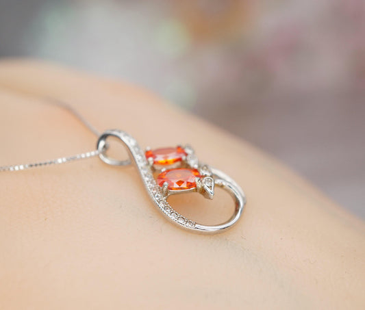 Red Orange Sunstone Necklace Spessartite Garnet Necklace - Sterling Silver Tangerine Sapphire Leaf Orange Gemstone Jewelry #271