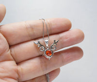 Orange Sunstone Necklace - High Quality Sterling Silver 2 CT Red Orange Spessartite Garnet Deer Antler Necklace #273