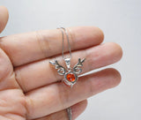 Orange Sunstone Necklace - High Quality Sterling Silver 2 CT Red Orange Spessartite Garnet Deer Antler Necklace #273