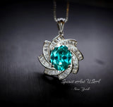 Green Paraiba Tourmaline Necklace 18kGP Sterling Silver Diamond Milky Way Necklace - Spiral Galaxy Energy Vortexes Windmill Pendant 3CT #881