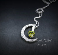 Crescent Moon Peridot Necklace - 18kgp Sterling Silver - One Necklace Two wear - Green Peridot Pendant - Gemstone Moon Jewelry #227