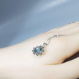 Blue Paraiba Necklace 925 Sterling Silver Sunflower pendant Blue Gemstone Jewelry Box Chain 18kgp 014
