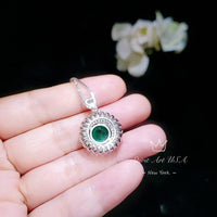 Large Sun Emerald Necklace - Sterling Silver Sunflower Necklace 4 Ct Gemstone Halo Emerald Pendant - White Gold Emerald Jewelry #491