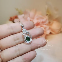 Large Emerald Necklace - Sterling Silver Flower Emerald Pendant - Lab Created Green Gemstone May Birthstone Jewelry #242