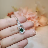 Large Emerald Necklace - Sterling Silver Flower Emerald Pendant - Lab Created Green Gemstone May Birthstone Jewelry #242