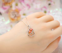 Red Orange Sunstone Necklace Spessartite Garnet Necklace - Sterling Silver Tangerine Sapphire Leaf Orange Gemstone Jewelry #271