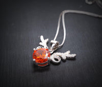 Orange Sunstone Necklace - High Quality Sterling Silver 2 CT Red Orange Spessartite Garnet Deer Antler Necklace #273