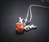 Orange Sunstone Necklace - High Quality Sterling Silver 2 CT Red Orange Spessartite Garnet Deer Antler Necklace #273