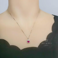 Tiny Square Ruby Necklace Sterling Silver - Minimalist Asscher Cut Tiny Lab Created Ruby Pendant - Small Ruby Jewelry 044