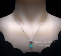 Paraiba Tourmaline Necklace - Ginkgo biloba Pendant - 18KGP Sterling Silver Large Teardrop 3.5 CT Paraiba Pendant Diamond Leaf Jewelry #685