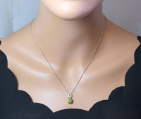 8mm 2ct Round Peridot Necklace - Sterling Silver Halo Lab Created Peridot Pendant - Halo Green August Birthstone Jewelry 087