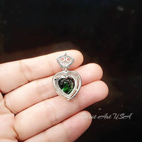 Emerald Necklace - Green Heart 7 CT Double Halo Crown - May Birthstone - Emerald pendant #890