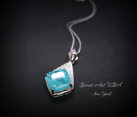 Rhombic Style Large Paraiba Necklace - Sterling Silver 18KGP - Gemstone Cushion Cut Paraiba Tourmaline Pendant - blue gemstone #397
