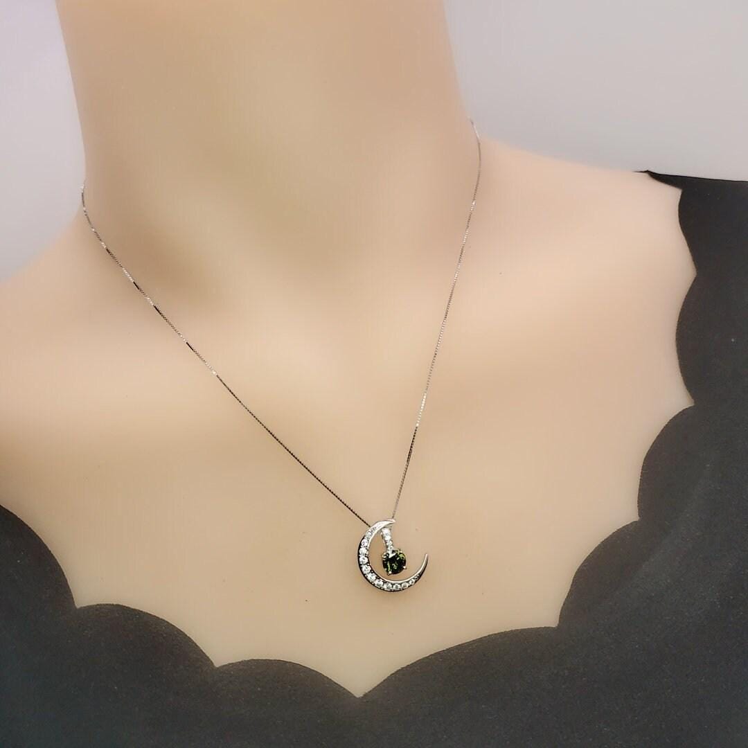 Crescent Moon Peridot Necklace - 18kgp Sterling Silver - One Necklace Two wear - Genuine Green Peridot Pendant - Gemstone Moon Jewelry #227
