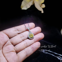 Moissanite Yellow Diamond Necklace - Lab Created Citrine Round 2.2 CT Fashion Pendant - 18KGP & Sterling Silver - November Birthstone #178