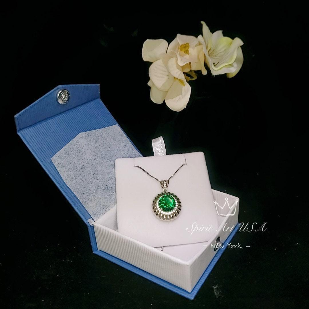 Large Emerald Necklace - Sterling Silver Sunflower Sun Necklace 4 Ct Green Gemstone Halo Emerald May Birthstone Gift #491