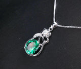 Large Emerald Necklace - Sterling Silver Flower Emerald Pendant - Lab Created Green Gemstone May Birthstone Jewelry #242