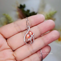 Red Orange Sunstone Necklace Spessartite Garnet Necklace - Sterling Silver Tangerine Sapphire Leaf Orange Gemstone Jewelry #271