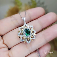 Green Emerald Necklace - Gemstone Water Lily Flower Pendant - 18KGP @ Sterling Silver - 1 CT Emerald Jewelry - Goddess Athena Necklace #651