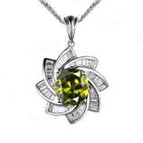 Green Peridot Spiral Necklace - White Gold coated Sterling Silver - Milky Way Spiral Galaxy Energy Vortexes Windmill Pendant #849