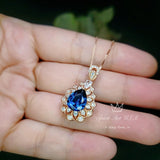 Teardrop Tanzanite Necklace Rose Gold Sterling Silver 3CT Blue Tanzanite Pendant December Birthstone - Layered Lily Flower #751