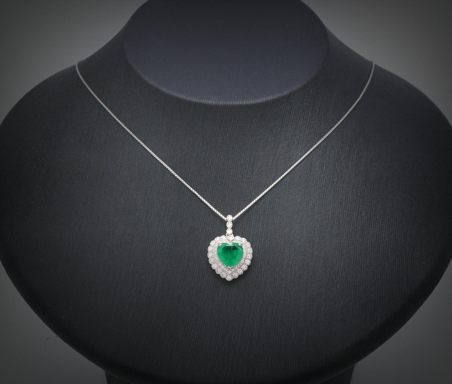 Green Emerald Heart Necklace - Sterling Silver Double Layer Gemstone 1.8 CT Green Heart Emerald Pendant #376