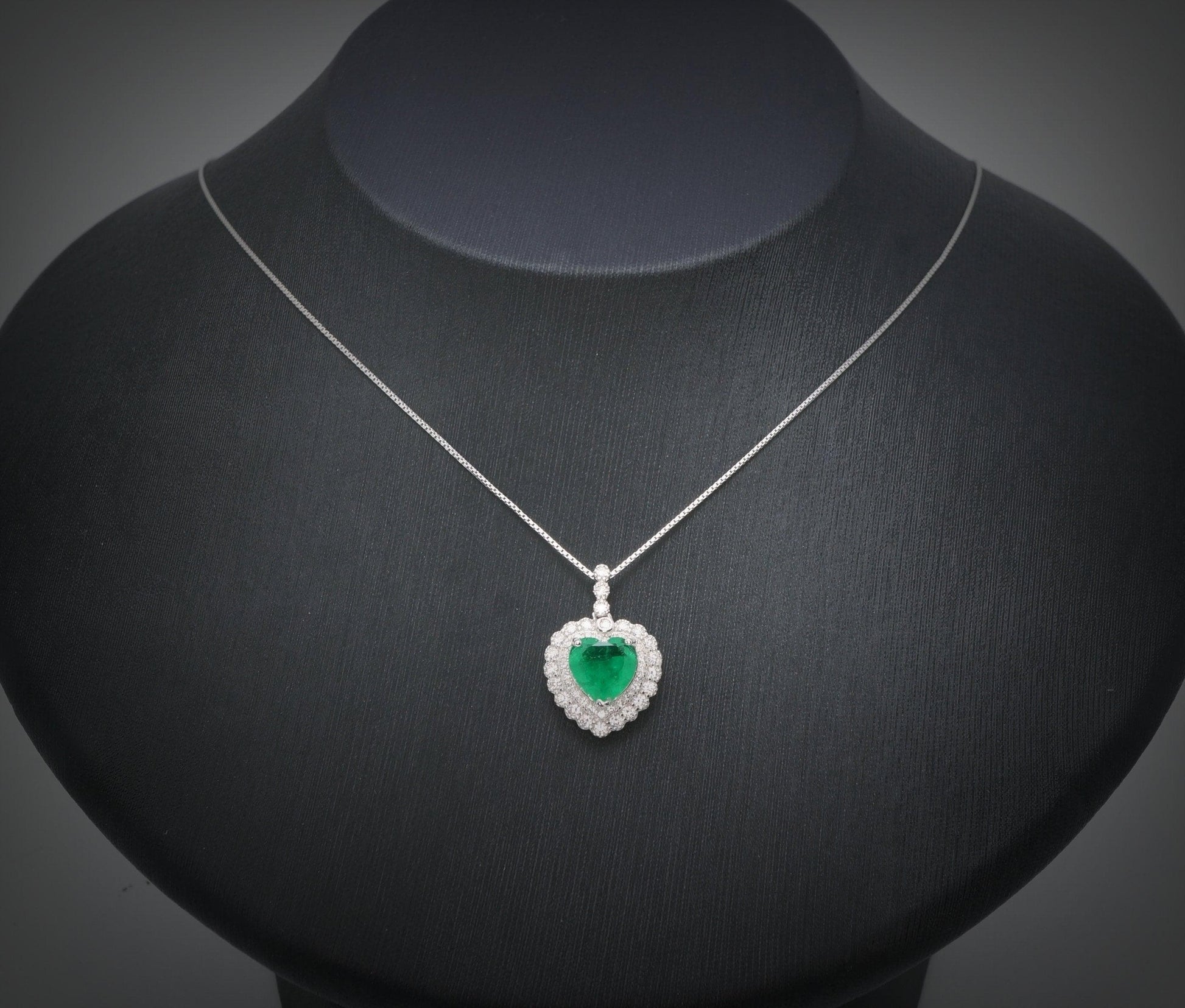 Green Emerald Heart Necklace - Sterling Silver Double Layer Gemstone 1.8 CT Green Heart Emerald Pendant #376