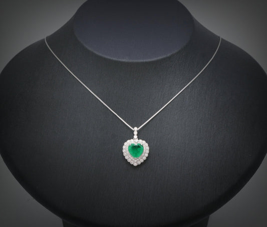 Green Emerald Heart Necklace - Sterling Silver Double Layer Gemstone 1.8 CT Green Heart Emerald Pendant #376
