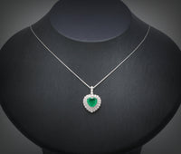 Green Emerald Heart Necklace - Sterling Silver Double Layer Gemstone 1.8 CT Green Heart Emerald Pendant #376