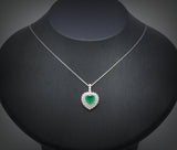 Green Emerald Heart Necklace - Sterling Silver Double Layer Gemstone 1.8 CT Green Heart Emerald Pendant #376