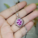 Large Pink Tourmaline Necklace- Sterling Silver Gemstone Flower OF Life Pendant - Oval 4 ct Wedding Bridal Pendant #630