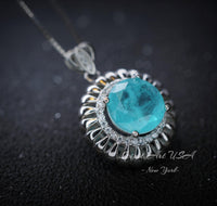 Large Paraiba Necklace - 18KGP @ Sterling Silver - Sunflower Style - 5 ct Blue Paraiba Tourmaline Pendant #406