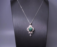 Malachite Necklace 925 Sterling Silver High Quality - Natural Green Malachite Pendant - Silver Flower Tassel Malachite Jewelry #501