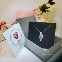 Large Pink Tourmaline Necklace - Gemstone Wave 3 CT Large Pink Tourmaline Pendant - White Gold coated Sterling Silver Jewelry #660