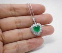 Green Emerald Heart Necklace - Sterling Silver Double Layer Gemstone 1.8 CT Green Heart Emerald Pendant #376