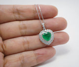 Green Emerald Heart Necklace - Sterling Silver Double Layer Gemstone 1.8 CT Green Heart Emerald Pendant #376