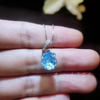 Classic Simple Aquamarine Necklace - 18KGP& Sterling Silver - Teardrop Blue Aquamarine Pendant - March Birthstone - Pear 3.5 CT Large #680