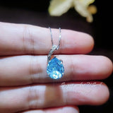Classic Simple Aquamarine Necklace - 18KGP& Sterling Silver - Teardrop Blue Aquamarine Pendant - March Birthstone - Pear 3.5 CT Large #680