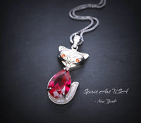 Ruby Necklace - Sterling Silver Red Fox Necklace - July Birthstone - White Gold coated - Teardrop 3.5 CT Red Ruby Pendant #437