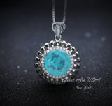 Large Paraiba Necklace - 18KGP @ Sterling Silver - Sunflower Style - 5 ct Blue Paraiba Tourmaline Pendant #406