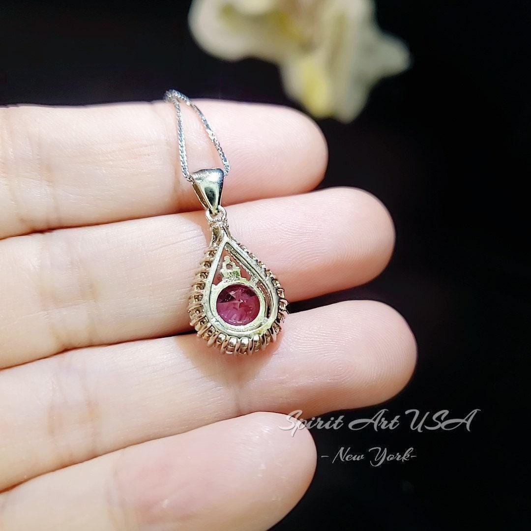 Pink Tourmaline Round Necklace - Fuchsia Tourmaline Sterling Silver 8mm 1.5Ct Pink Gemstone #387