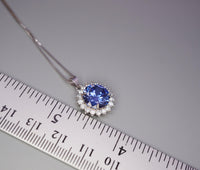 10mm 3 ct Tanzanite Necklace - Princess Diana Sunflower Simple Solitaire Halo - Lab Created Energic Blue Tanzanite Pendant #505