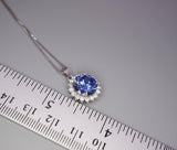 10mm 3 ct Tanzanite Necklace - Princess Diana Sunflower Simple Solitaire Halo - Lab Created Energic Blue Tanzanite Pendant #505