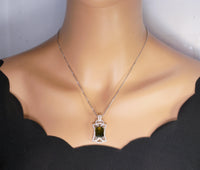 9 CT Large Peridot Necklace - Gemstone Royal Flower Pendant - 18kgp @ Sterling Sliver - Rectangle Radiant Peridot Jewelry #725