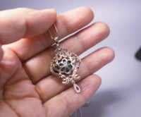 Malachite Necklace 925 Sterling Silver High Quality - Natural Green Malachite Pendant - Silver Flower Tassel Malachite Jewelry #501