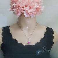 Large Pink Tourmaline Necklace- Sterling Silver Gemstone Flower OF Life Pendant - Oval 4 ct Wedding Bridal Pendant #630