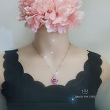 Large Pink Tourmaline Necklace- Sterling Silver Gemstone Flower OF Life Pendant - Oval 4 ct Wedding Bridal Pendant #630
