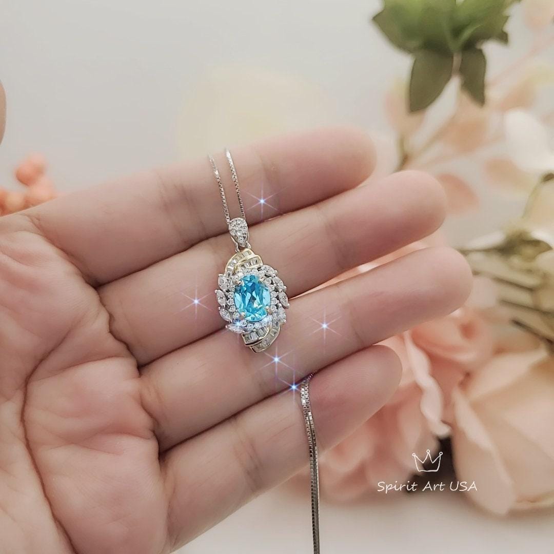 The Spiral of Life Blue Topaz Necklace Gemstone Swirl White Blue Topaz Pendant Jewelry Sterling Silver #656