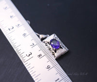 Sterling Silver Amethyst Necklace, Geometric Rectangle Natural Amethyst Pendant 925 Silver Box Chain February Birthstone 1055