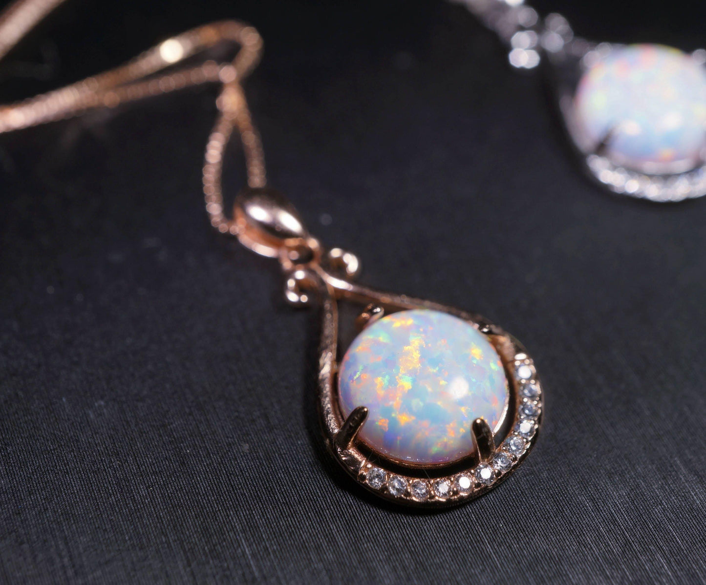 Rose Gold Opal Necklace, Sterling Silver Box Chain Round 10mm White Opal Necklace - Large High Quality Flash Opal Jewelry #123